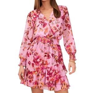 VINCE CAMUTO Aura Floral Print Smock Waist Dress, Size Petite Large